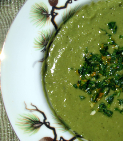 Roasted Asparagus and Haricot Vert Soup with Gremolata