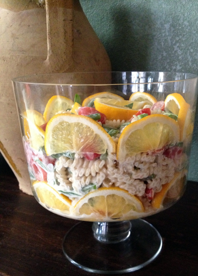 meyer lemon pasta in trifle bowl