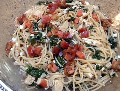 Spinach, Chicken and Feta Spaghetti