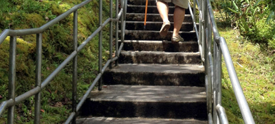 caneman on stairs