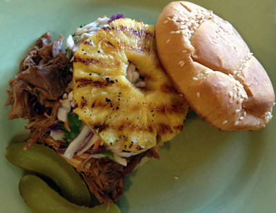 slow cooker brown sugar  and rootbeer pulled pork sandwich