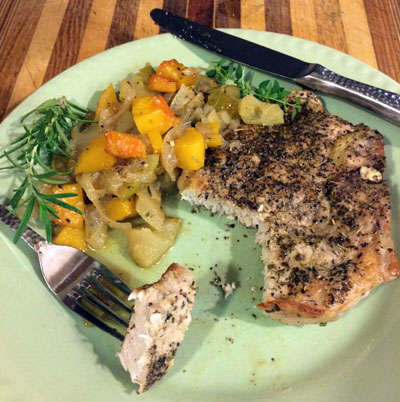 pork chops with roasted squash and apples