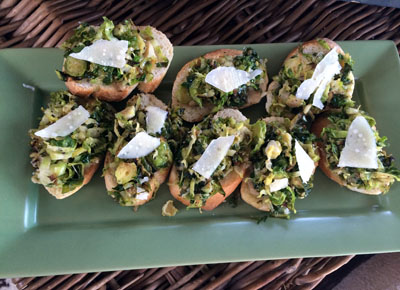 Brussels Sprouts & Roasted Garlic Crostini