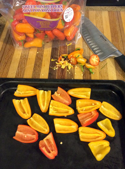 cut mini peppers in half