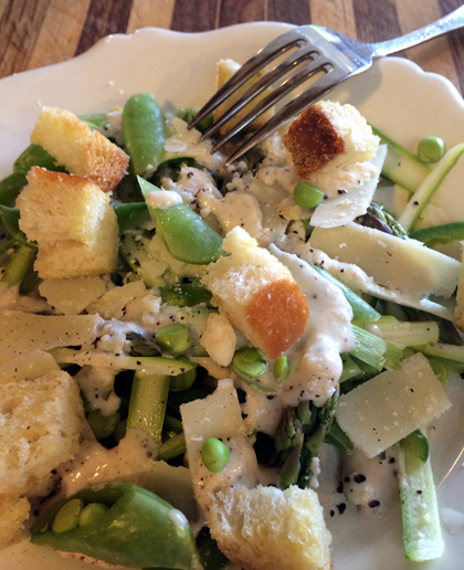 Shaved Asparagus, Parmesan and Sugar Snap Pea Salad