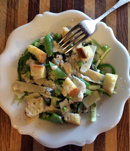 Shaved Asparagus, Parmesan and Sugar Snap Pea Salad1