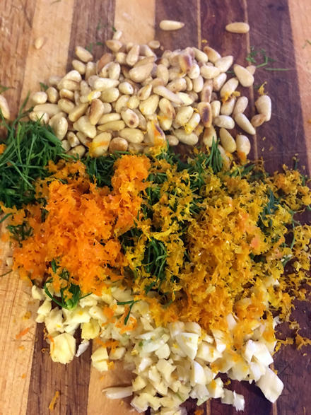 nuts, dill zest