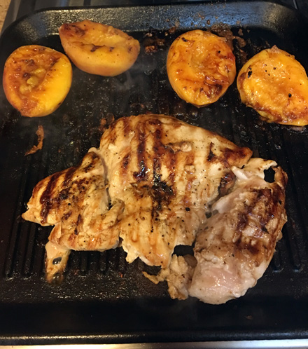 grilled chicken and peaches